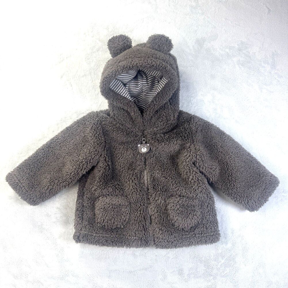 Carter's Sherpa Bear Cub Long Sleeve Hooded Jacket Zip Up Size 18 Months Brown